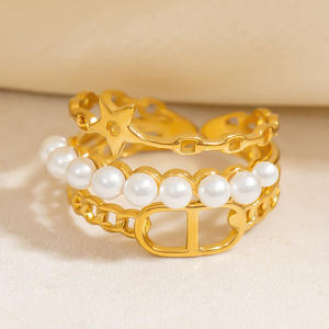 Anillo de perlas para mujer, cadena de oro, diseño de estrella, estilo abierto, regalo de joyería ajustable - Product Image 4