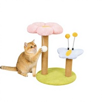 Arbre à chat Papillon compact pour intérieur, avec lit intégré, design floral de dessin animé, poteau à gratter en sisal durable et jouet pour chat, simplicité
