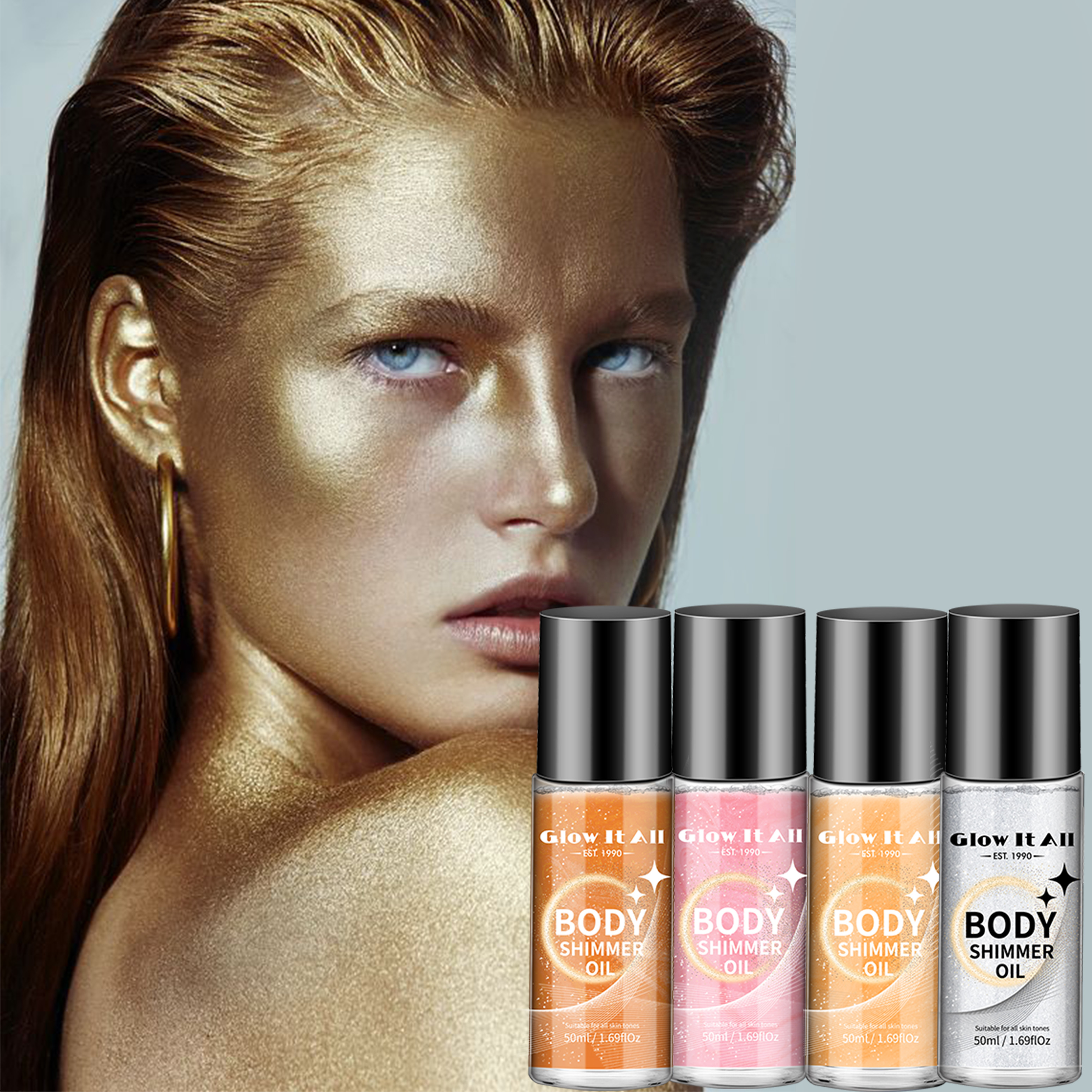 Золотой бронзовый загар Блестящий жидкий осветлитель Сияющий Осветляющий масляный туман для тела