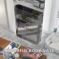 Vase en forme de livre en acrylique décoratif moderne pour la maison, vente en gros, bleu clair, rouge, brun avec glaçure transparente pour fleurs de sol