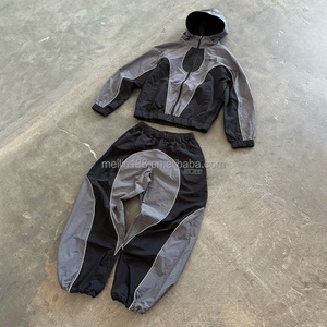 OEM Custom 3m Reflective Nylon Blank Jacket Tracksuit Windbreaker Tracksuit Suits Two Piece <b>Set</b> Windbreaker Short <b>Set</b> - Product Image 2