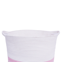 Panier de rangement tressé en coton bicolore grande capacité avec poignée, couleur personnalisable