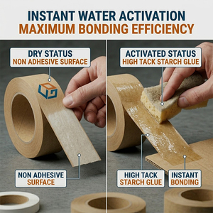 <span class=keywords><strong>Cinta</strong></span> Adhesiva <span class=keywords><strong>de</strong></span> <span class=keywords><strong>Papel</strong></span> Kraft Biodegradable con Logotipo Personalizado, Activación por Agua, Ecológica, Nueva y Brillante - Product Image 4
