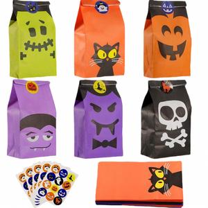 Sacs en papier pour bonbons d'Halloween avec autocollants pour collations, emballages de chocolat, friandises, fournitures de fête - Product Image 4