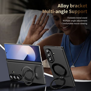 Étui en cuir PU avec protection d'objectif électroplaquée pour <span class=keywords><strong>Samsung</strong></span> <span class=keywords><strong>Galaxy</strong></span> Z Fold 7 6 5 4, support métallique réglable, coque rigide en PC avec verre - Product Image 2