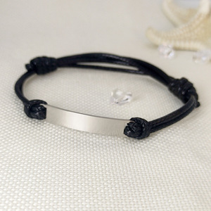 Personalized <strong>Couple</strong> Name Jewelry Stainless Steel Blank Bar Laser Engraved Custom Leather Braided <strong>Bracelet</strong> <strong>for</strong> Women - Product Image 5