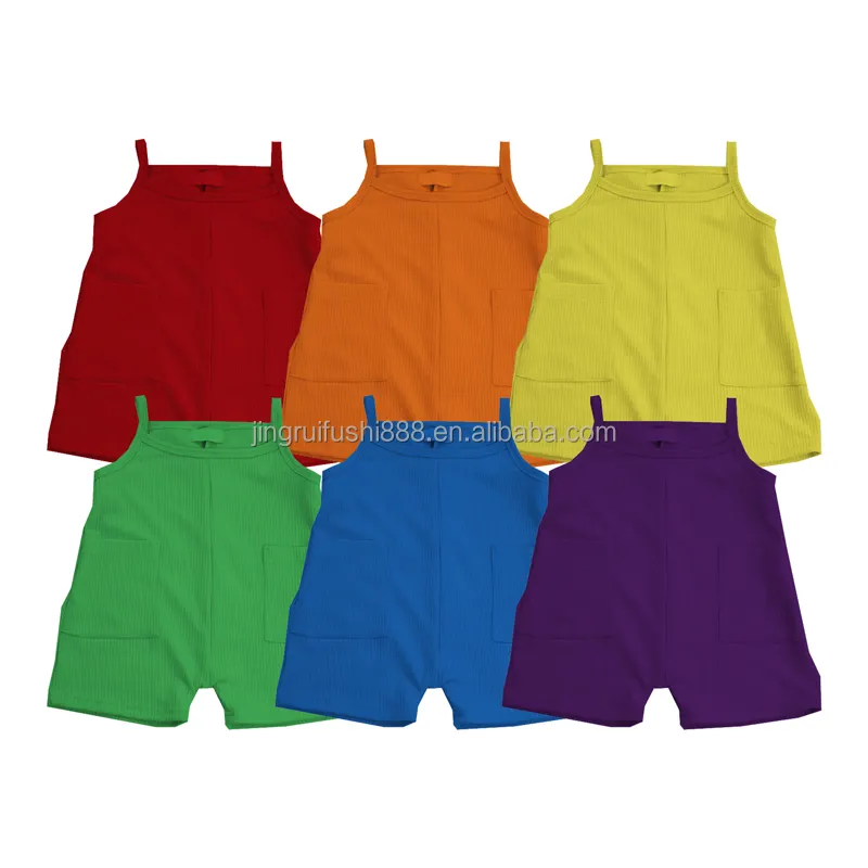 Combinaison personnalisée OEM en tissu gaufré de coton imprimé de plusieurs couleurs solides pour enfants Barboteuses décontractées pour bébés filles garçons