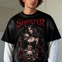 T-shirt pour homme Ouna Custom Streetwear, imprimé DTG, logo, manches doubles, délavé, manches longues, effet délavé au soleil