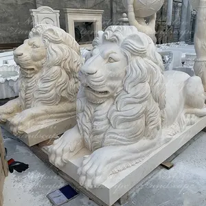 Décoration extérieure de jardin Grandes Grandes Statues de jardin Lion Chinois en pierre de marbre Sculpture Artisanat à vendre statue de chien fu