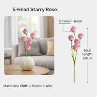 5 Tangkai Bunga Mawar Starry Rose Real Touch Faux Flower Grosir untuk Dekorasi Pernikahan, Hotel, Taman, Dalam & Luar Ruangan, Pesta, Festival