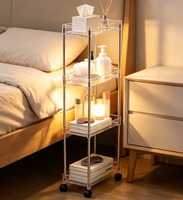 Chariot de rangement à trois niveaux en acier inoxydable, fin et mobile, organisateur multifonctionnel pour cuisine, chambre et bureau
