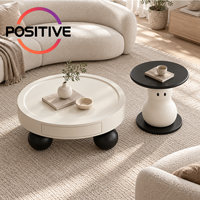 Ensemble de tables basses rondes avec rangement, style crème, design moderne minimaliste et créatif, meubles de salon, OEM ODM, vente en gros