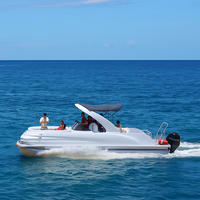 Bateau ponton familial de loisirs avec moteur en option, remorque, auvent, coffre de rangement et table à manger