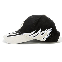 Casquette Snapback en Nylon à 6 Panneaux avec Broderie de Lettres 3D Personnalisée, Visière Courbée, Design Flamme Bicolore, Unisexe, Style Casual Streetwear