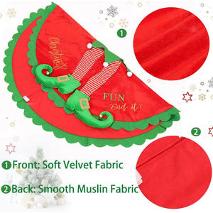 Gonna per Albero di Natale Premium Rossa con Motivo Elfo, Nuovo Materiale in Tessuto Cinese, Motivo Vintage, Perfetta per Decorazioni Natalizie - Product Image 1