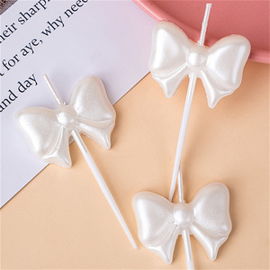 White Bow Candles For <b>Cake</b> <b>Decorations</b> Birthday Party <b>Supplies</b> - Product Image 2