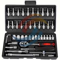 Juego de llaves de reparación de automóviles multifuncionales de 46 Uds., caja de herramientas Manual Universal, herramientas de mano pequeñas, incluido el juego de enchufes