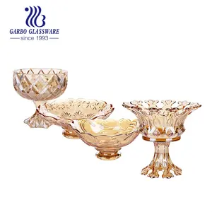 High Quality Stock Ion Plating DDA Golden Dinnerware Set Glass Fruit Bowl Plate Gold Fruit Bowl With Stem Dinner Charge Plates