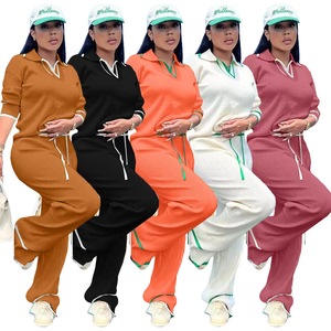 New European and American Women's Casual <b>Knitted</b> Wide Leg Pants <b>Set</b> - Product Image 2