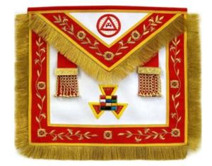 Tablier maçonnique en cuir de taille personnalisée Cardura frange rouge motif carré 3D ensemble de gantelets de col brodés à coudre magnétique à coudre - Product Image 2