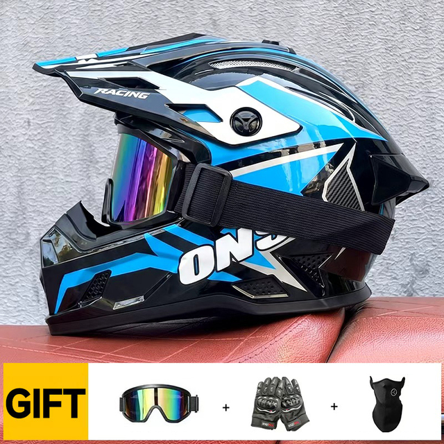 DOT Certification Mountain Bike Off-road Helmet With Protective Goggles and Gloves Cotton Lining ABS Motocross Motorcycle Helmet