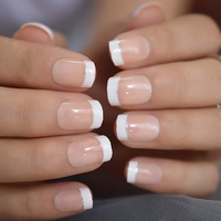 Appuyez sur les ongles avec des pointes françaises courte longueur carré en forme de solide brillant bâton sur couverture complète ongles de presse en gros faux ongles