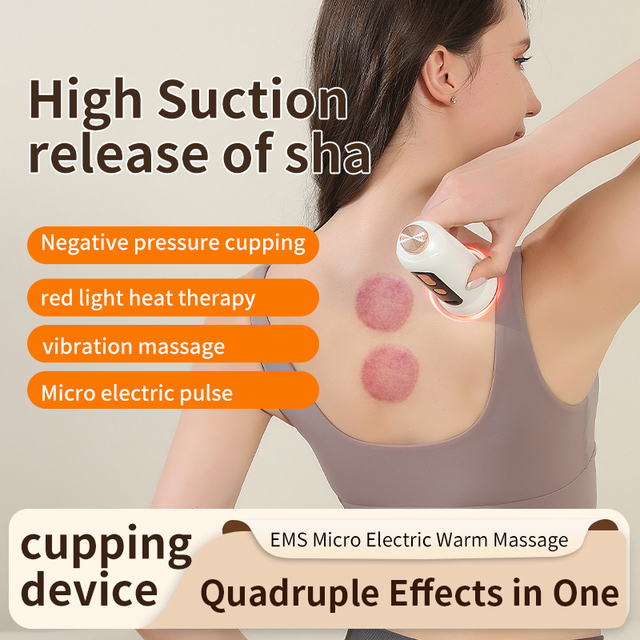 New Model EMS Pulse Hot Compress Scraping Cupping Device USB Rechargeable Timing Control for Meridian Dredging Household Red