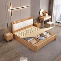 Lit double en bois massif avec tiroirs de rangement extensibles, tête de lit en PU souple, d'inspiration scandinave, écologique, pour chambre à coucher, usage domestique, facile à assembler