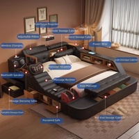 Meubles intelligents modernes en bois et cuir, lit rembourré doux avec rangement, taille King ou Queen, réglable, massage, multifonctionnel, luxe