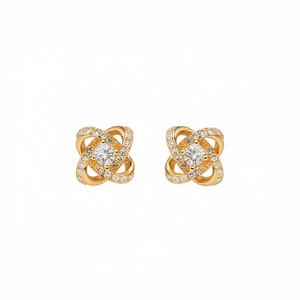 Orecchini a bottone placcati in oro con design geometrico a diamante rotondo per donna, gioielli da festa, orecchini classici alla moda - Product Image 1