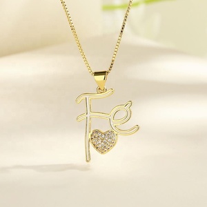 จี้สร้อยคอข้อความแทนใจ ขายส่ง ชุบทอง 18K ประดับเพชรซิคอน สร้อยคอจดหมายรัก เครื่องประดับแฟชั่นสำหรับผู้หญิง - Product Image 4