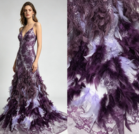 Tissu en dentelle à paillettes et plumes effet ombré, fait main, épais, brillant, pour robes de soirée de luxe et couture