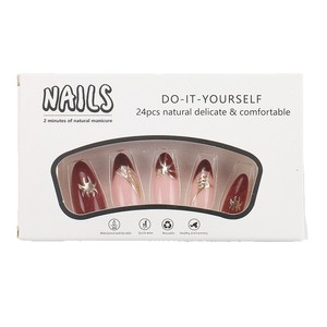 Ongles à presser en ABS <span class=keywords><strong>de</strong></span> luxe rouges pailletés style French Manucure, <span class=keywords><strong>faux</strong></span> ongles nude amande avec motifs dorés, réutilisables, 24 pièces - Product Image 6