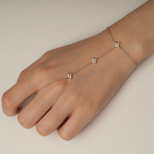 Minimalist 14K Gold Filled Round cut VVS GRA Moissanite Four Leaf <b>Clover</b> Jewelry Fashion Chain Link <b>Bracelet</b> Ring for Women - Product Image 4