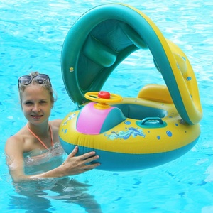 Flotador Inflable para Piscina de Bebés con Toldo Protector Solar Extraíble, Equipo de Juego Acuático para Niños Pequeños con Bomba Manual y Asa de Seguridad - Product Image 1