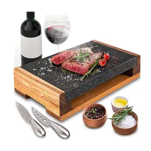 Cooking Stone Grill Set Stainless Steel Knives And Retains Heated Tray BBQ Food Serving Hot Lava Rock Sizzling Plate For Steak