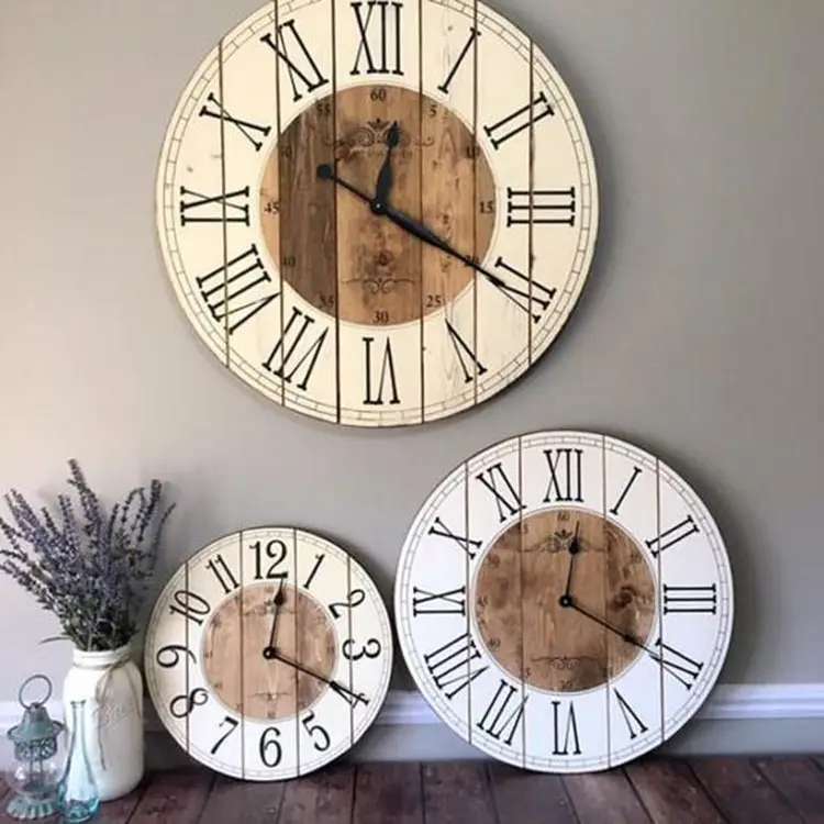 Large Roman Numeral Heavy Vintage Wood Frame Metal Wall Clocks for Living Room Decor Large Decorative Clock Oversized