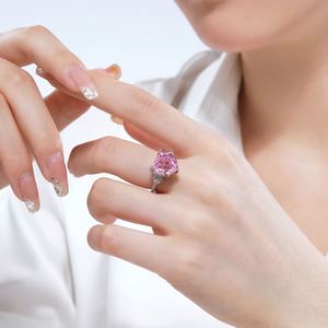 Dylam S925 <b>Silver</b> Birthstone <b>Rings</b> for Women Girls With Pink 6ct Heart <b>Solitaire</b> 8A Zirconia Diamond Halo Eternity Bands <b>Rings</b> - Product Image 2