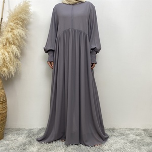 6685# Eid Muslim Women New Arrival Summer Solid Color Front Zip A-line Dress Loose Large Hem Modest Fashion <b>Maxi</b> Dresses With Fu - Product Image 2