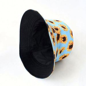 Wholesale 5-Panel Breathable Sun Protection <b>Reversible</b> Custom Printed Sunflower Fisherman <b>Bucket</b> <b>Hat</b> 100% Cotton - Product Image 5