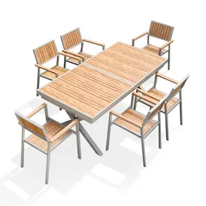 Садовая мебель водонепроницаемый пластиковый деревянный открытый выдвижной обеденный стол и 6 стульев