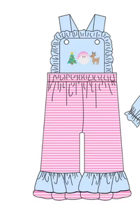 Conjunto navideño para niñas, Top azul de manga larga, pantalones con volantes y rayas rosas, ropa para hermanos - Product Image 3