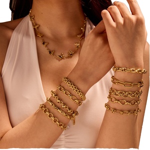 Pulsera de Acero Inoxidable Chapada en Oro de 18K Personalizable al por Mayor, Pulsera de Cadena de Eslabones a la Moda, Joyería Impermeable para Mujer - Product Image 1