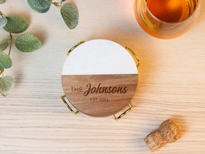 Sous-verres ronds et hexagonaux en bois et marbre d'acacia pour boissons, livraison gratuite aux États-Unis, ensemble de sous-verres en marbre et bois - Product Image 1