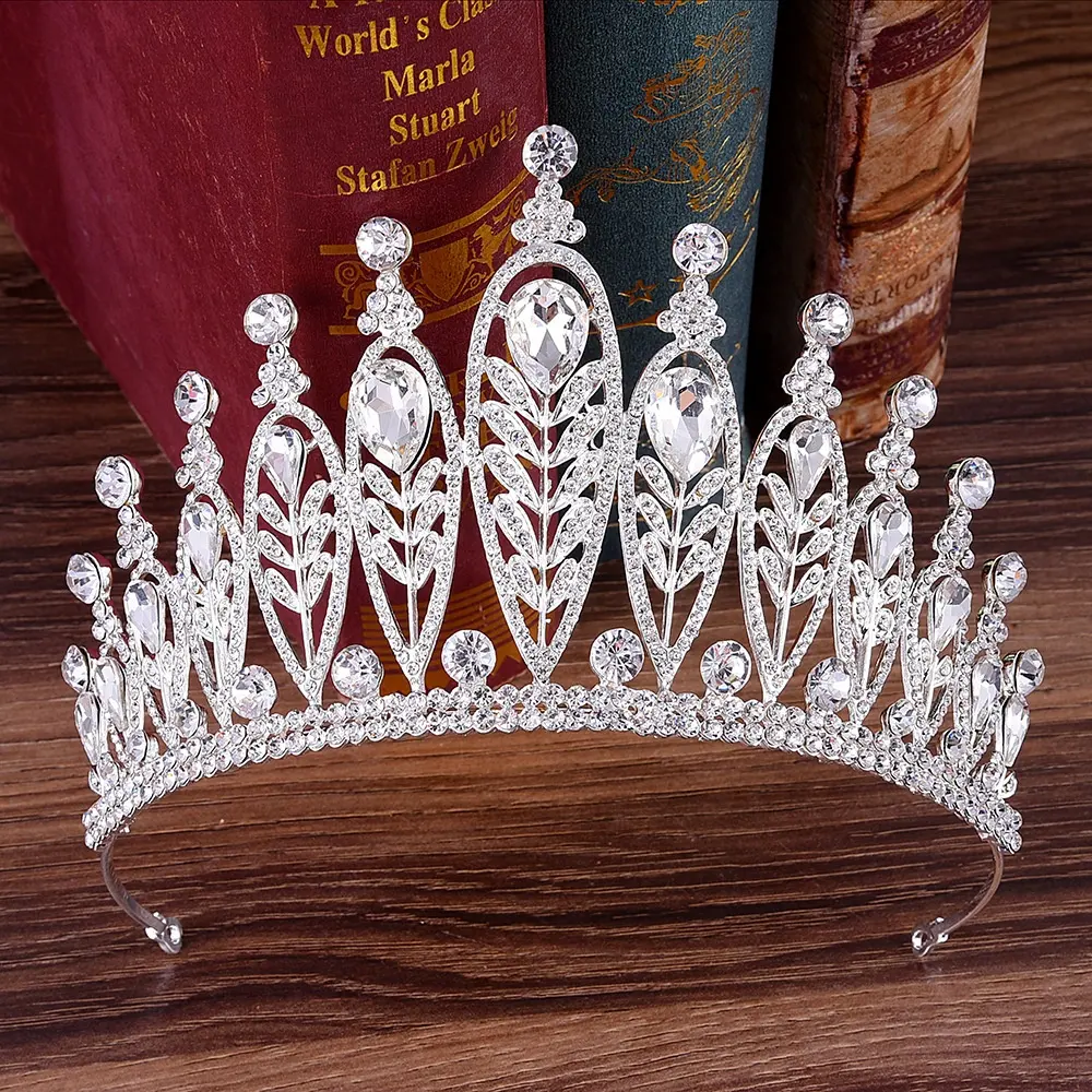 Genya diseño mujer corona joyería pelo corona novia latón tiara venta al por mayor Tiaras boda accesorios para el cabello Tiara de boda
