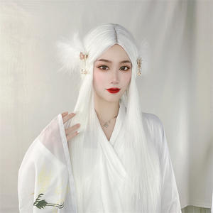 Pseudo-girl <span class=keywords><strong>Perruque</strong></span> synthétique pour <span class=keywords><strong>homme</strong></span>, pour <span class=keywords><strong>cosplay</strong></span> anime, cheveux longs et raides à raie médiane, style Hanfu, longueur mi-taille, teintée - Product Image 3