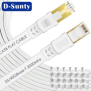 White Flat Cat8 PVC Network Ethernet <b>Cable</b> 40Gbps 2000MHz SFTP <b>RJ45</b> Patch Cord Pure Copper 1m/5m 30AWG 28AWG 26AWG 24AWG - Product Image 3