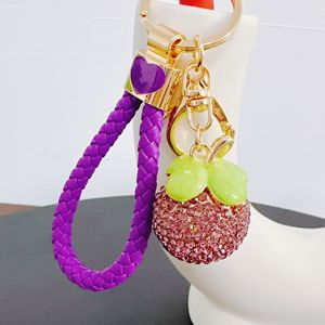 3D Cubic Bling <b>Crystal</b> Rhinestone Keychain Set Strawberry Dragon Fruit Litchi Pineapple Fashion Car Pendant <b>Keyring</b> - Product Image 3