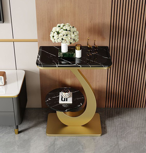 Elegante tavolino da divano con piano in ardesia, ripiano rotondo <span class=keywords><strong>e</strong></span> struttura moderna in metallo - Product Image 5