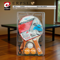 ERPS.L. Ensemble de raquettes de tennis de table portables standard en plastique modèle 10605 avec cadre en bois dans un emballage sous blister